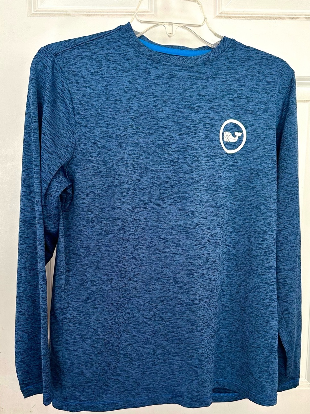 Vineyard Vines Performance Shirt Boys L16 Blue Heathered USA American Flag Whale
